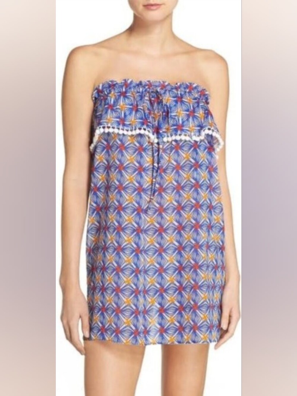 Milly Cabana Anguilla CoverUp Dress NWT Size Small Blue White Ruffle Swim Mosaic